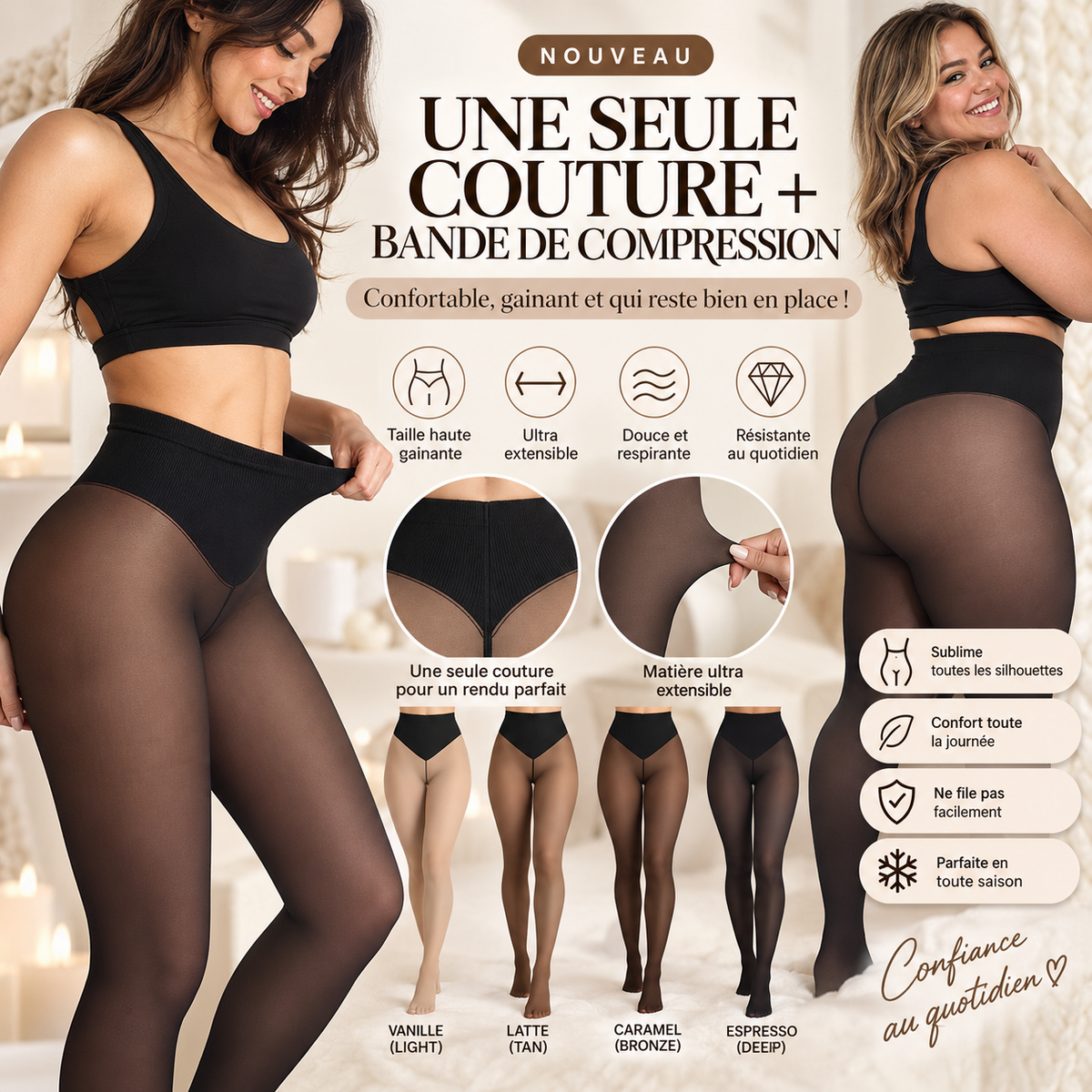 Québelya™ — Collants Thermiques Gainants à Effet Transparent