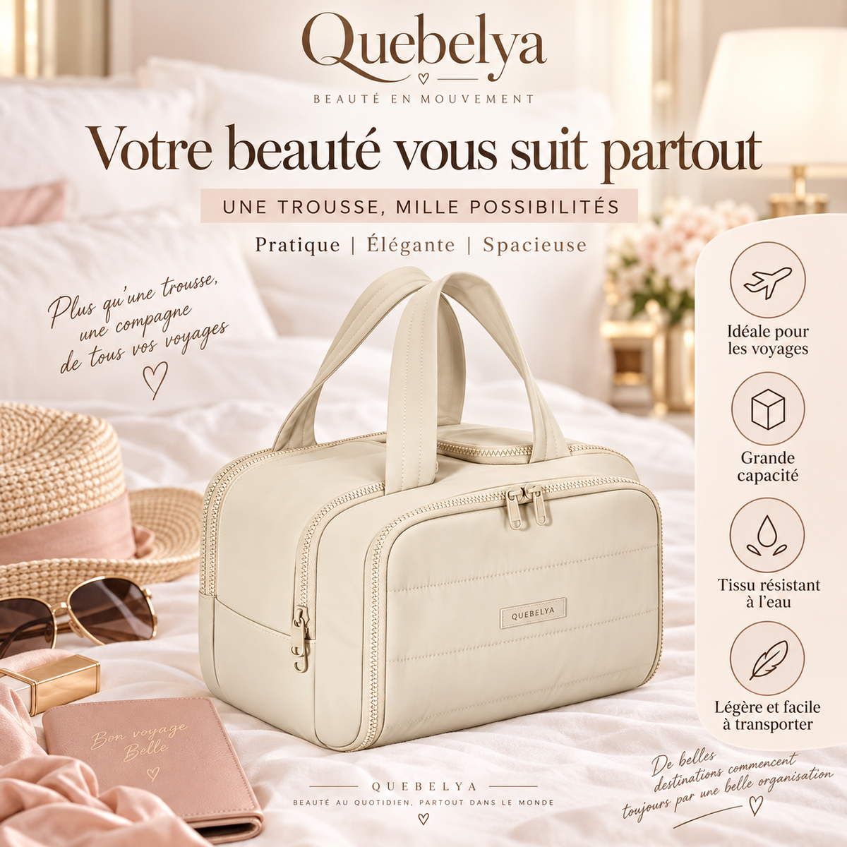 Rituel Beauté™ - Trousse de Toilette 4-en-1 Suspendue et Imperméable